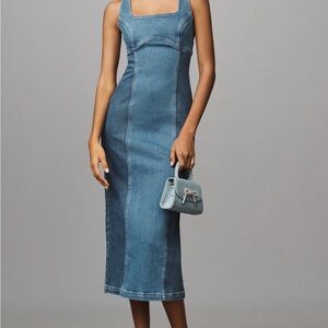 Pilcro square neck corset denim midi dress